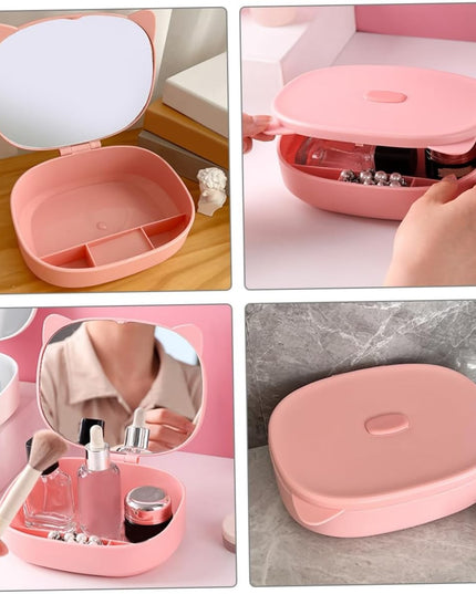 Organizatoare cu Oglinda, 4 Compartimente, pentru Cosmetice si Accesorii, din ABS