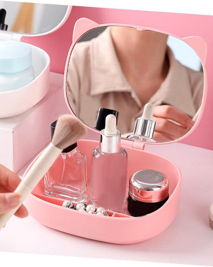 Organizatoare cu Oglinda, 4 Compartimente, pentru Cosmetice si Accesorii, din ABS