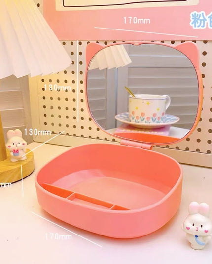 Organizatoare cu Oglinda, 4 Compartimente, pentru Cosmetice si Accesorii, din ABS