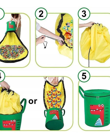 de Depozitare 2In1, Impermeabila, Covor pentru Jucarii si Lego , Capacitate Mare, cu Manere, cu Sfori, Inaltime , Model Crocodil