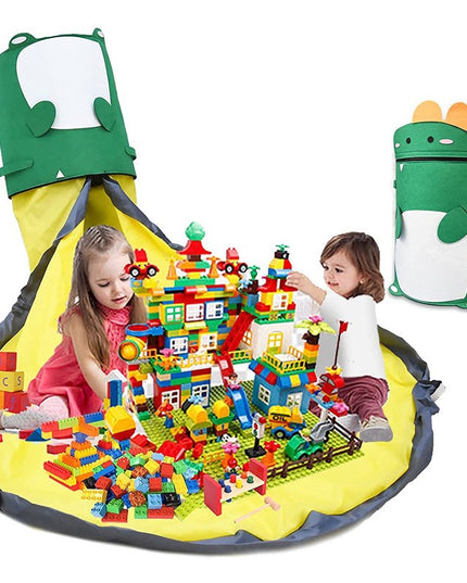 de Depozitare 2In1, Impermeabila, Covor pentru Jucarii si Lego , Capacitate Mare, cu Manere, cu Sfori, Inaltime , Model Dinozaur