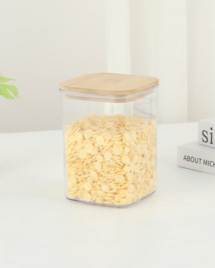 de Depozitare Alimente, de tip Container, pentru Cereale, din Plastic, Capac din Bambuc,Volum 1.9 l