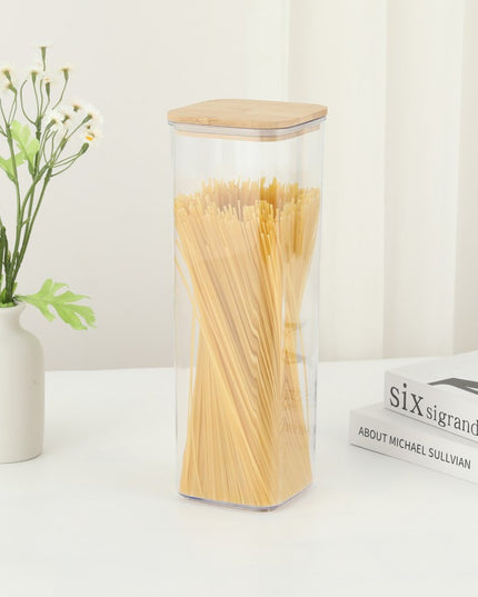 de Depozitare Alimente, de tip Container, pentru Cereale, din Plastic, Capac din Bambuc,Volum 1.9 l