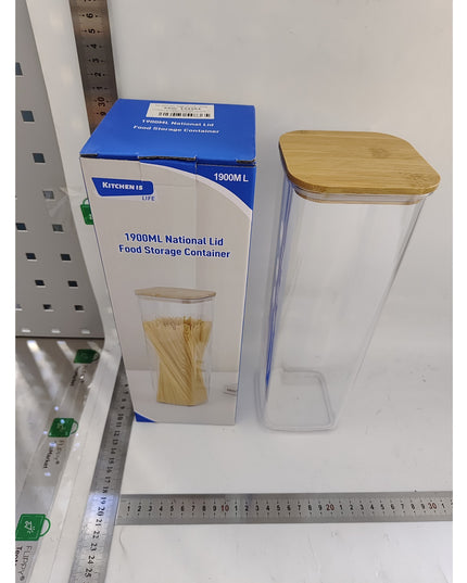 de Depozitare Alimente, de tip Container, pentru Cereale, din Plastic, Capac din Bambuc,Volum 1.9 l