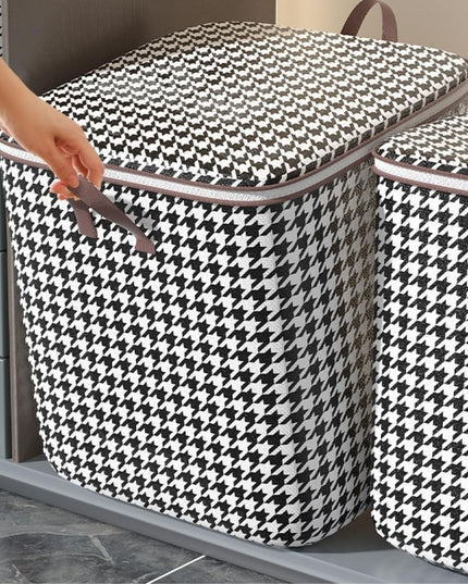 Cutie de Depozitare cu Fermoar, Pliabila, Maner Ranforsat, Fermoar Rezistent, pentru Haine, Paturi, Plapumi, Perne, Lenjerii de Pat, Jucarii, 56x45x56 cm, 140 Litri, in Carouri, -