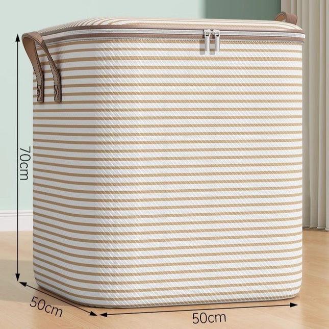 de Depozitare cu Fermoar, Pliabila, Maner Ranforsat, Fermoar Rezistent, pentru Haine, Paturi, Plapume, Perne, Lenjerii de Pat, Jucarii,180 Litri, in Dungi