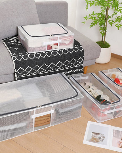 de Depozitare, pentru Pantofi Haine, din Plasa PVC Impermeabila si Manere Laterale, Pliabila, Fermoar Bidirectional,Transparenta