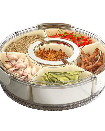 de Depozitare pentru Alimente, cu 6 Compartimente, pentru Condimente, Fructe, Legume, cu Manere de Prindere, Rotativa 360 de Grade, Inchidere Ermetica,Alba