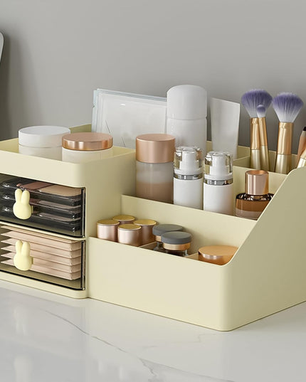de Depozitare pentru Birou, Pentru Makeup, Papetarie, Organizator Cosmetice, 2 Sertare si Compartimente Multiple, Model Iepuras, Plastic