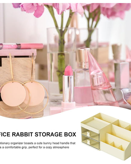 de Depozitare pentru Birou, Pentru Makeup, Papetarie, Organizator Cosmetice, 2 Sertare si Compartimente Multiple, Model Iepuras, Plastic