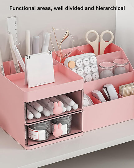 de Depozitare pentru Birou, Pentru Makeup, Papetarie, Organizator Cosmetice, 2 Sertare si Compartimente Multiple, Model Iepuras, Plastic