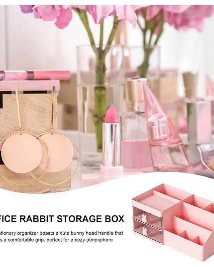 de Depozitare pentru Birou, Pentru Makeup, Papetarie, Organizator Cosmetice, 2 Sertare si Compartimente Multiple, Model Iepuras, Plastic