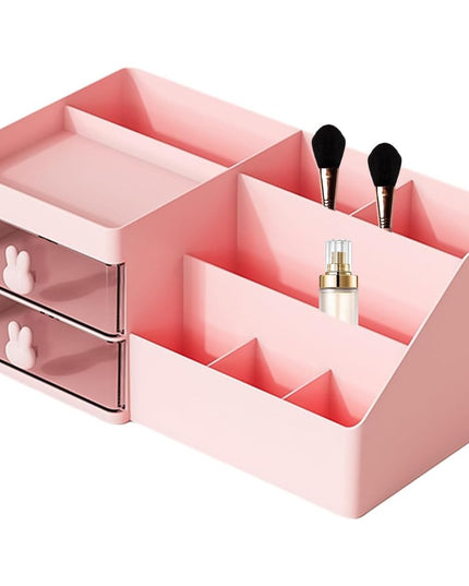 de Depozitare pentru Birou, Pentru Makeup, Papetarie, Organizator Cosmetice, 2 Sertare si Compartimente Multiple, Model Iepuras, Plastic