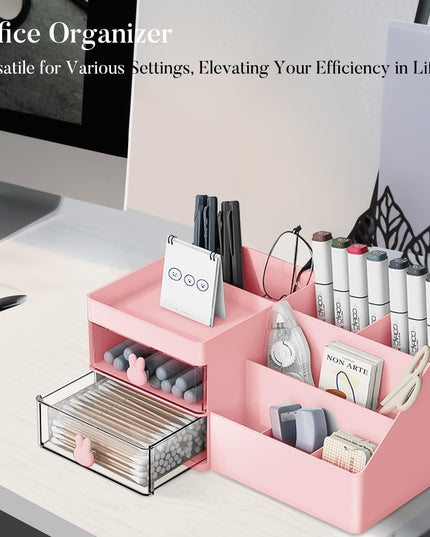 de Depozitare pentru Birou, Pentru Makeup, Papetarie, Organizator Cosmetice, 2 Sertare si Compartimente Multiple, Model Iepuras, Plastic