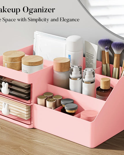 de Depozitare pentru Birou, Pentru Makeup, Papetarie, Organizator Cosmetice, 2 Sertare si Compartimente Multiple, Model Iepuras, Plastic