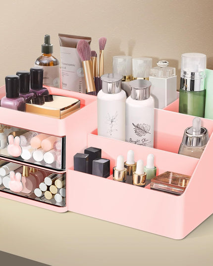 de Depozitare pentru Birou, Pentru Makeup, Papetarie, Organizator Cosmetice, 2 Sertare si Compartimente Multiple, Model Iepuras, Plastic