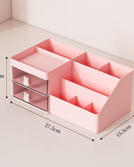 de Depozitare pentru Birou, Pentru Makeup, Papetarie, Organizator Cosmetice, 2 Sertare si Compartimente Multiple, Model Iepuras, Plastic