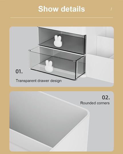 de Depozitare pentru Birou, Pentru Makeup, Papetarie, Organizator Cosmetice, 2 Sertare si Compartimente Multiple, Model Iepuras, Plastic