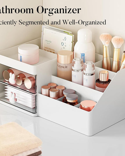 de Depozitare pentru Birou, Pentru Makeup, Papetarie, Organizator Cosmetice, 2 Sertare si Compartimente Multiple, Model Iepuras, Plastic