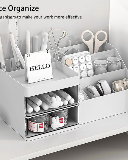 de Depozitare pentru Birou, Pentru Makeup, Papetarie, Organizator Cosmetice, 2 Sertare si Compartimente Multiple, Model Iepuras, Plastic