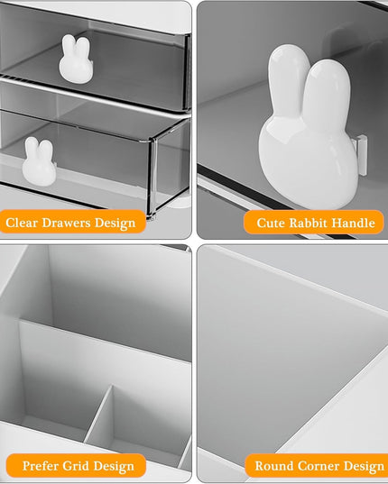 de Depozitare pentru Birou, Pentru Makeup, Papetarie, Organizator Cosmetice, 2 Sertare si Compartimente Multiple, Model Iepuras, Plastic