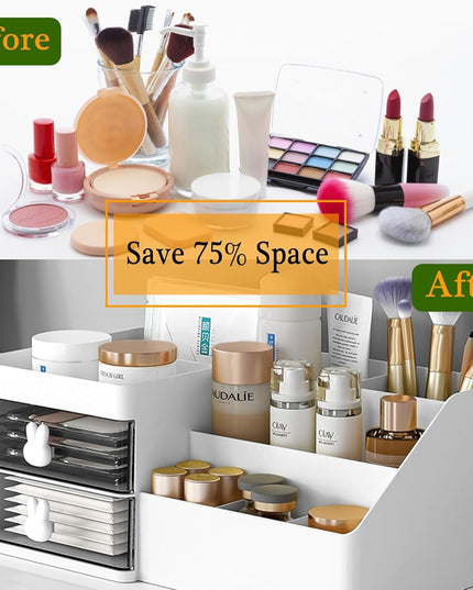 de Depozitare pentru Birou, Pentru Makeup, Papetarie, Organizator Cosmetice, 2 Sertare si Compartimente Multiple, Model Iepuras, Plastic