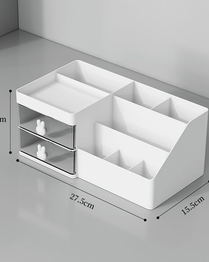 de Depozitare pentru Birou, Pentru Makeup, Papetarie, Organizator Cosmetice, 2 Sertare si Compartimente Multiple, Model Iepuras, Plastic