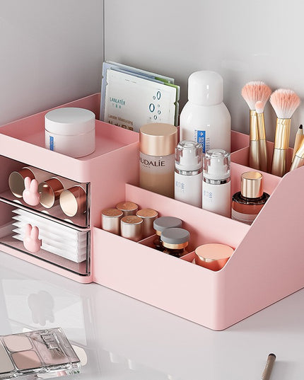 de Depozitare pentru Birou, Pentru Makeup, Papetarie, Organizator Cosmetice, 2 Sertare si Compartimente Multiple, Model Iepuras, Plastic