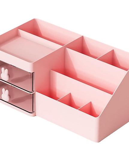 de Depozitare pentru Birou, Pentru Makeup, Papetarie, Organizator Cosmetice, 2 Sertare si Compartimente Multiple, Model Iepuras, Plastic