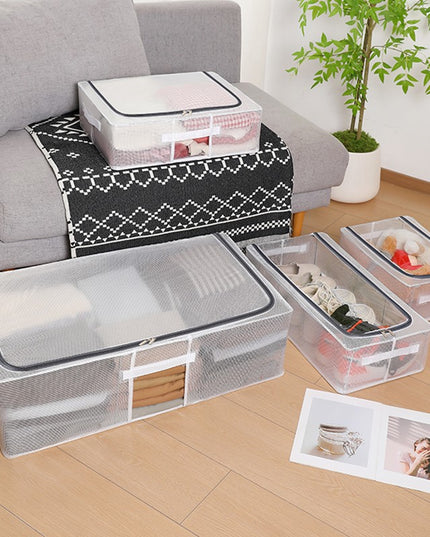 Cutie de Depozitare pentru Pantofi, 60x30x21 cm, din Plasa PVC Impermeabila si Cadru de Otel, Pliabila, Fermoar Bidirectional, Transparenta