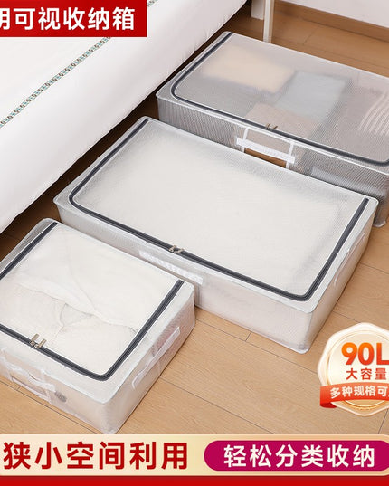 Cutie de Depozitare pentru Pantofi, 60x30x21 cm, din Plasa PVC Impermeabila si Cadru de Otel, Pliabila, Fermoar Bidirectional, Transparenta