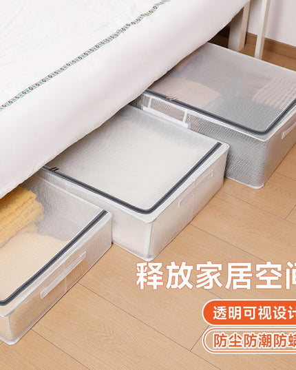 Cutie de Depozitare pentru Pantofi, 60x30x21 cm, din Plasa PVC Impermeabila si Cadru de Otel, Pliabila, Fermoar Bidirectional, Transparenta