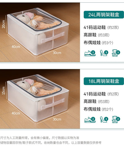 Cutie de Depozitare pentru Pantofi, 60x30x21 cm, din Plasa PVC Impermeabila si Cadru de Otel, Pliabila, Fermoar Bidirectional, Transparenta