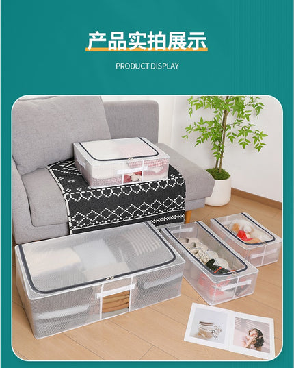 Cutie de Depozitare pentru Pantofi, 60x30x21 cm, din Plasa PVC Impermeabila si Cadru de Otel, Pliabila, Fermoar Bidirectional, Transparenta