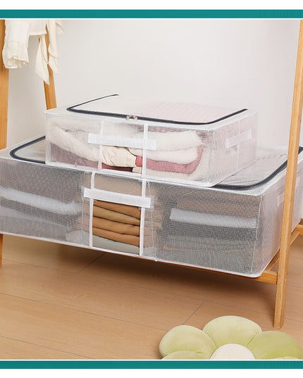 Cutie de Depozitare pentru Pantofi, 60x30x21 cm, din Plasa PVC Impermeabila si Cadru de Otel, Pliabila, Fermoar Bidirectional, Transparenta