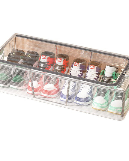 Cutie de Depozitare pentru Pantofi, 60x30x21 cm, din Plasa PVC Impermeabila si Cadru de Otel, Pliabila, Fermoar Bidirectional, Transparenta
