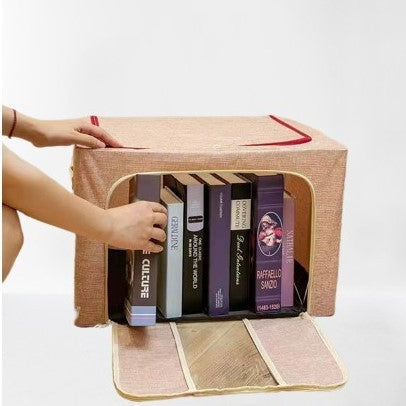 de Depozitare Pliabila, 66 L, din Bumbac si In,2 Ferestre, Frontala si Laterala, 2 Usi de Acces cu Fermoar Bidirectional, Cadru Metalic, Suport Baza Stabil din Plastic