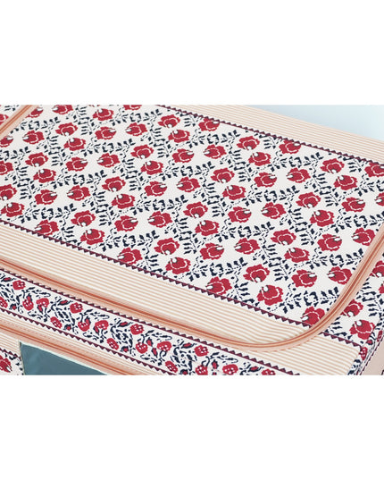 de Depozitare Pliabila, 100 L din Bumbac si In,Fereastra Frontala, 2 Usi de Acces cu Fermoar Bidirectional, Cadru Metalic, Suport Baza Stabil din Plastic, Motiv Traditional Model 4