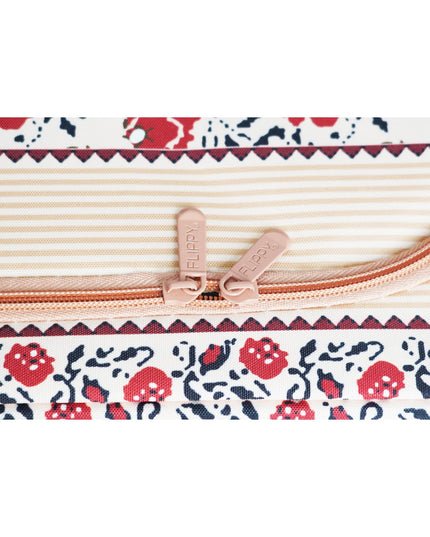 de Depozitare Pliabila, 100 L din Bumbac si In,Fereastra Frontala, 2 Usi de Acces cu Fermoar Bidirectional, Cadru Metalic, Suport Baza Stabil din Plastic, Motiv Traditional Model 4