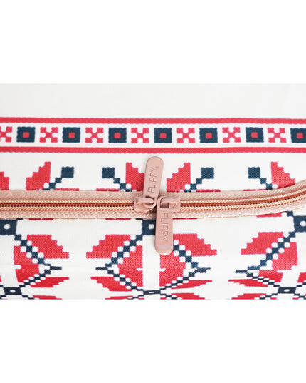 de Depozitare Pliabila, 100 L din Bumbac si In,Fereastra Frontala, 2 Usi de Acces cu Fermoar Bidirectional, Cadru Metalic, Suport Baza Stabil din Plastic, Motiv Traditional Model 2