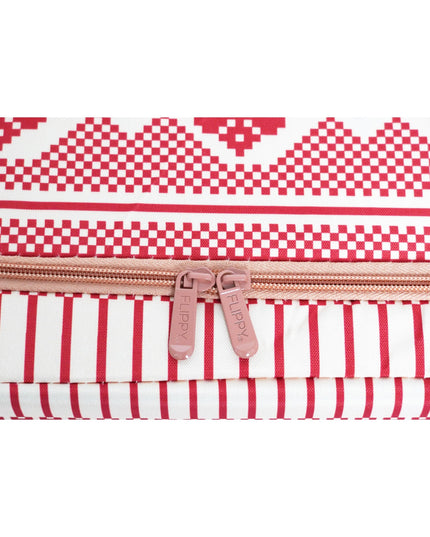 de Depozitare Pliabila, 100 L din Bumbac si In,Fereastra Frontala, 2 Usi de Acces cu Fermoar Bidirectional, Cadru Metalic, Suport Baza Stabil din Plastic, Motiv Traditional Model 1