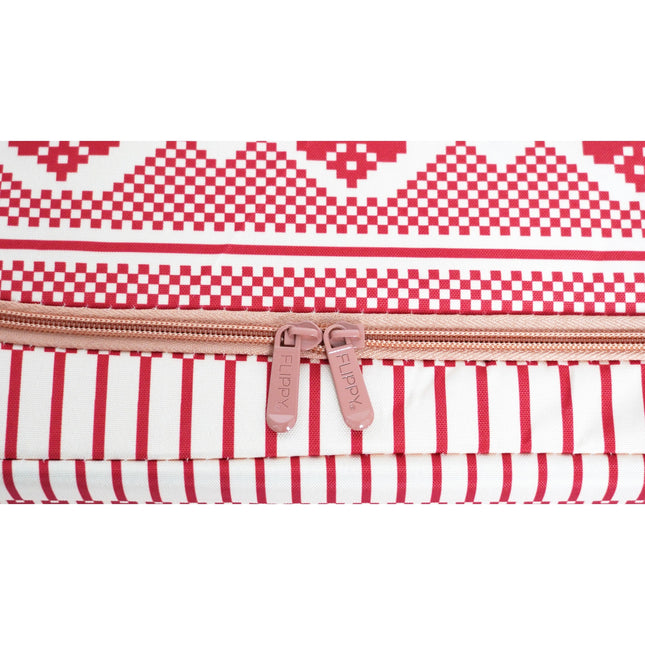 de Depozitare Pliabila, 100 L din Bumbac si In,Fereastra Frontala, 2 Usi de Acces cu Fermoar Bidirectional, Cadru Metalic, Suport Baza Stabil din Plastic, Motiv Traditional Model 1