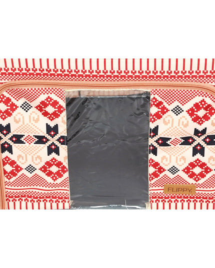 de Depozitare Pliabila, 100 L din Bumbac si In,Fereastra Frontala, 2 Usi de Acces cu Fermoar Bidirectional, Cadru Metalic, Suport Baza Stabil din Plastic, Motiv Traditional Model 1