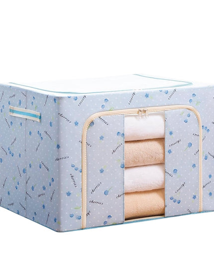 de Depozitare Pliabila, 66 L, din Tesatura Oxford,Fereastra Frontala, 2 Usi de Acces cu Fermoar Bidirectional, Cadru Metalic, Suport Baza Stabil din Plastic, Imprimeu Cirese