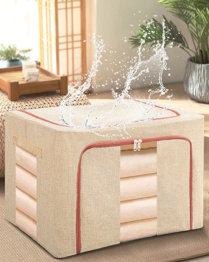 de Depozitare Pliabila, 66 L, din Bumbac si In,2 Ferestre, Frontala si Laterala, 2 Usi de Acces cu Fermoar Bidirectional, Cadru Metalic, Suport Baza Stabil din Plastic