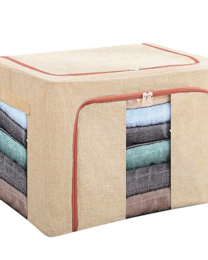 de Depozitare Pliabila, 66 L, din Bumbac si In,2 Ferestre, Frontala si Laterala, 2 Usi de Acces cu Fermoar Bidirectional, Cadru Metalic, Suport Baza Stabil din Plastic