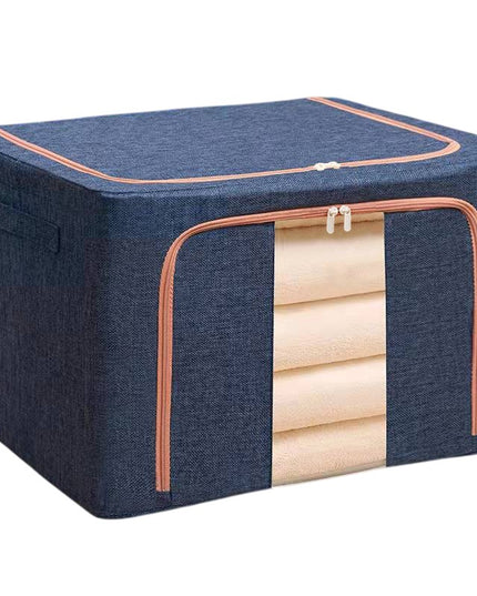 de Depozitare Pliabila, 24 L, din Bumbac si In,Fereastra Frontala, 2 Usi de Acces cu Fermoar Bidirectional, Cadru Metalic, Suport Baza Stabil din Plastic