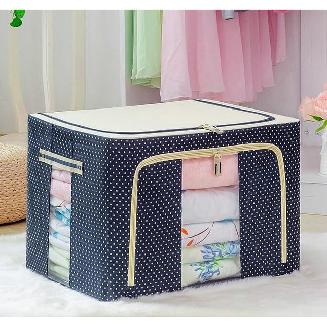 de Depozitare Pliabila, 24 L, Panza Oxford,Fereastra Frontala, 2 Usi de Acces cu Fermoar Bidirectional, Cadru Metalic, Suport Baza Stabil din Plastic, Imprimeu buline