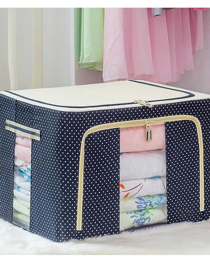 de Depozitare Pliabila, 24 L, Panza Oxford,Fereastra Frontala, 2 Usi de Acces cu Fermoar Bidirectional, Cadru Metalic, Suport Baza Stabil din Plastic, Imprimeu buline