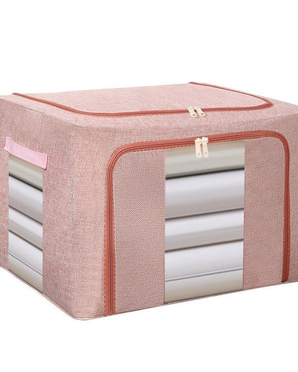 de Depozitare Pliabila, 66 L, din Bumbac si In,2 Ferestre, Frontala si Laterala, 2 Usi de Acces cu Fermoar Bidirectional, Cadru Metalic, Suport Baza Stabil din Plastic